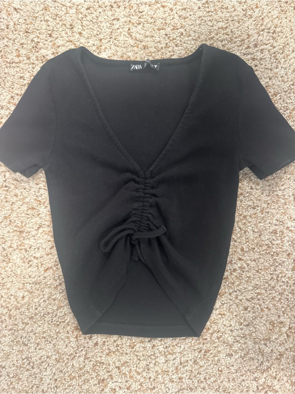 Zara Black Ruched V-Neck Crop Top